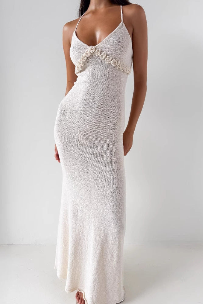 white suspender hip maxi dress