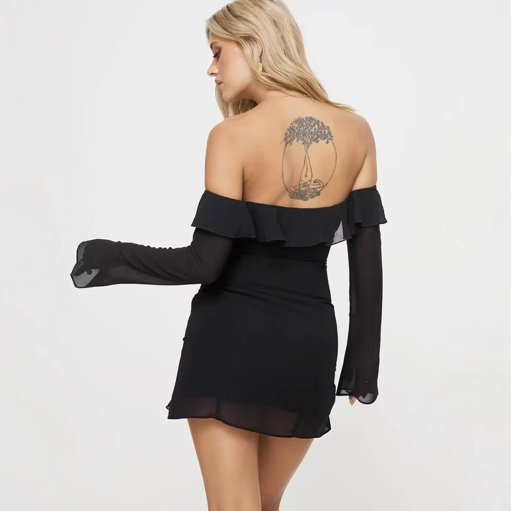 Backless ruffled mesh bodycon dress