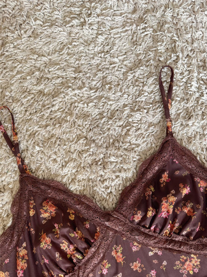 floral lace patchwork mesh camisole dress
