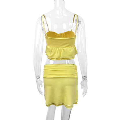 Two-piece set: camisole top and pleated pencil skirt