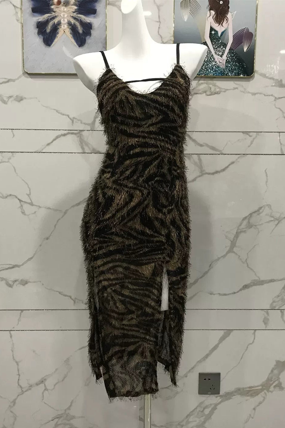 open back wool slip hip slit dress