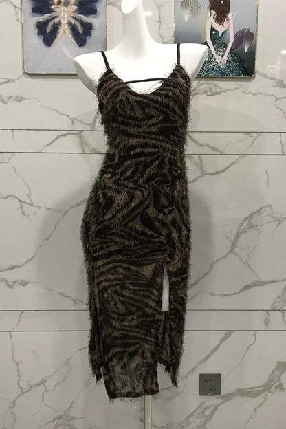 open back wool slip hip slit dress