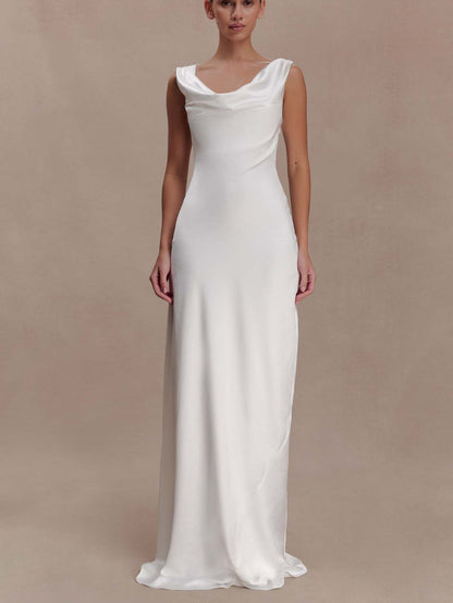 white  satin swinging collar  lace dress