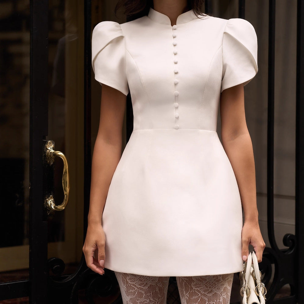 white puff sleeve mini dress