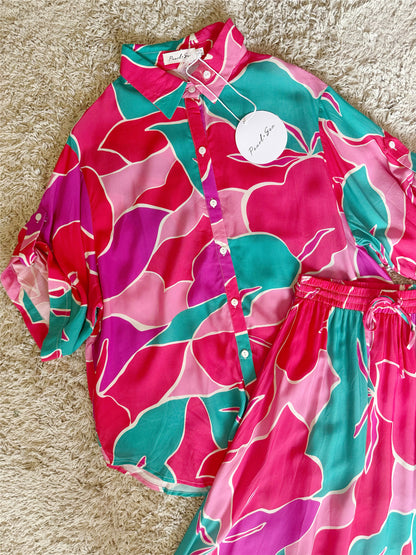 contrast color contrast collar shirt skirt two-piece set