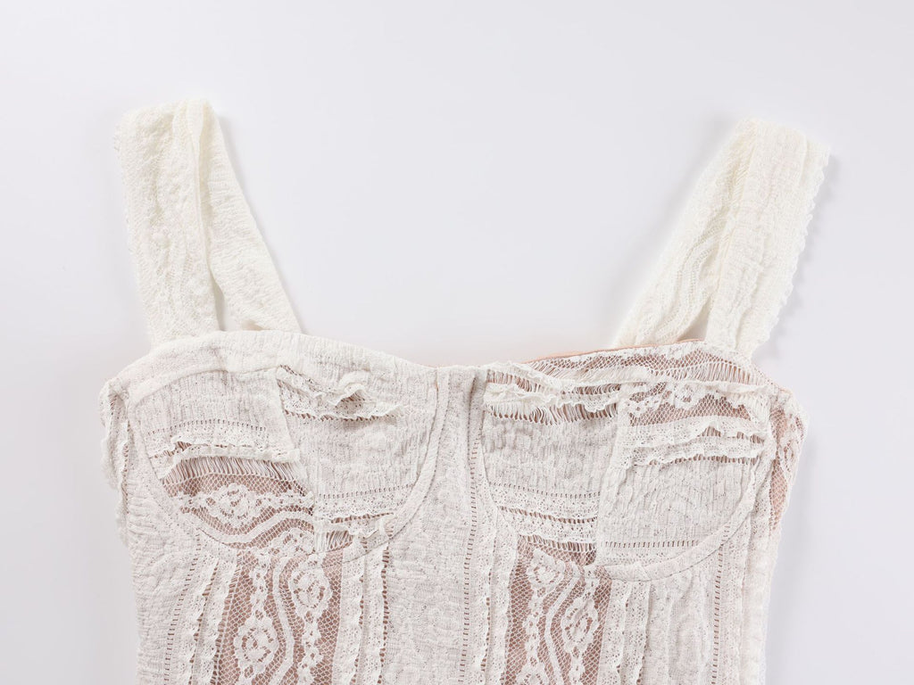 Spaghetti strap lace off-shoulder maxi dress