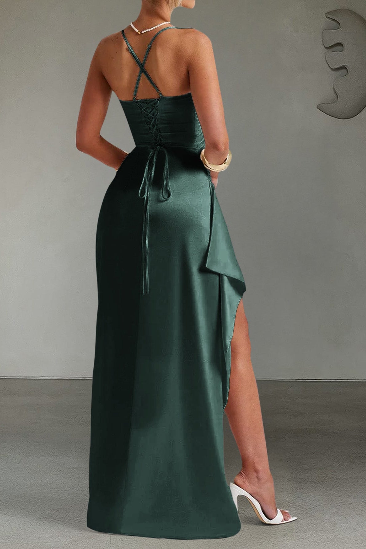 green suspender slits maxi dress