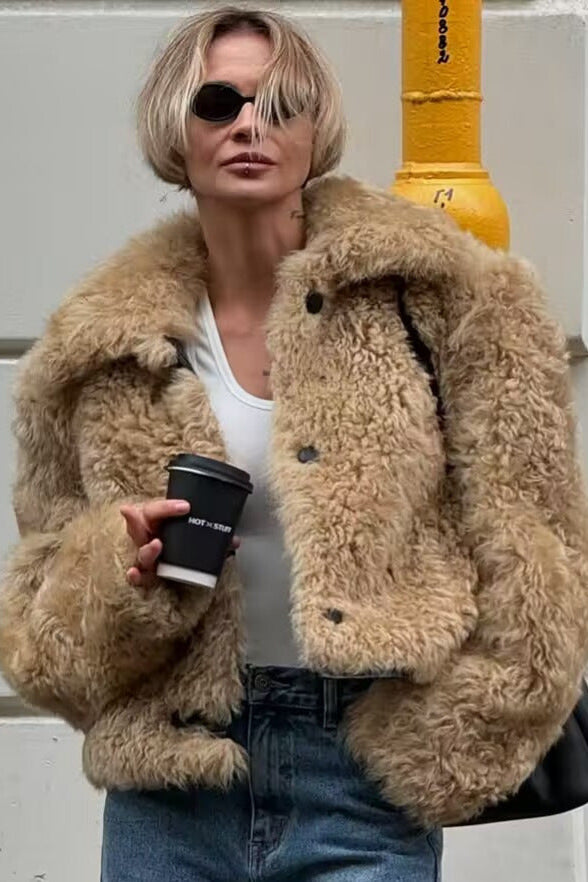 faux fur all-in-one jacket in dark brown