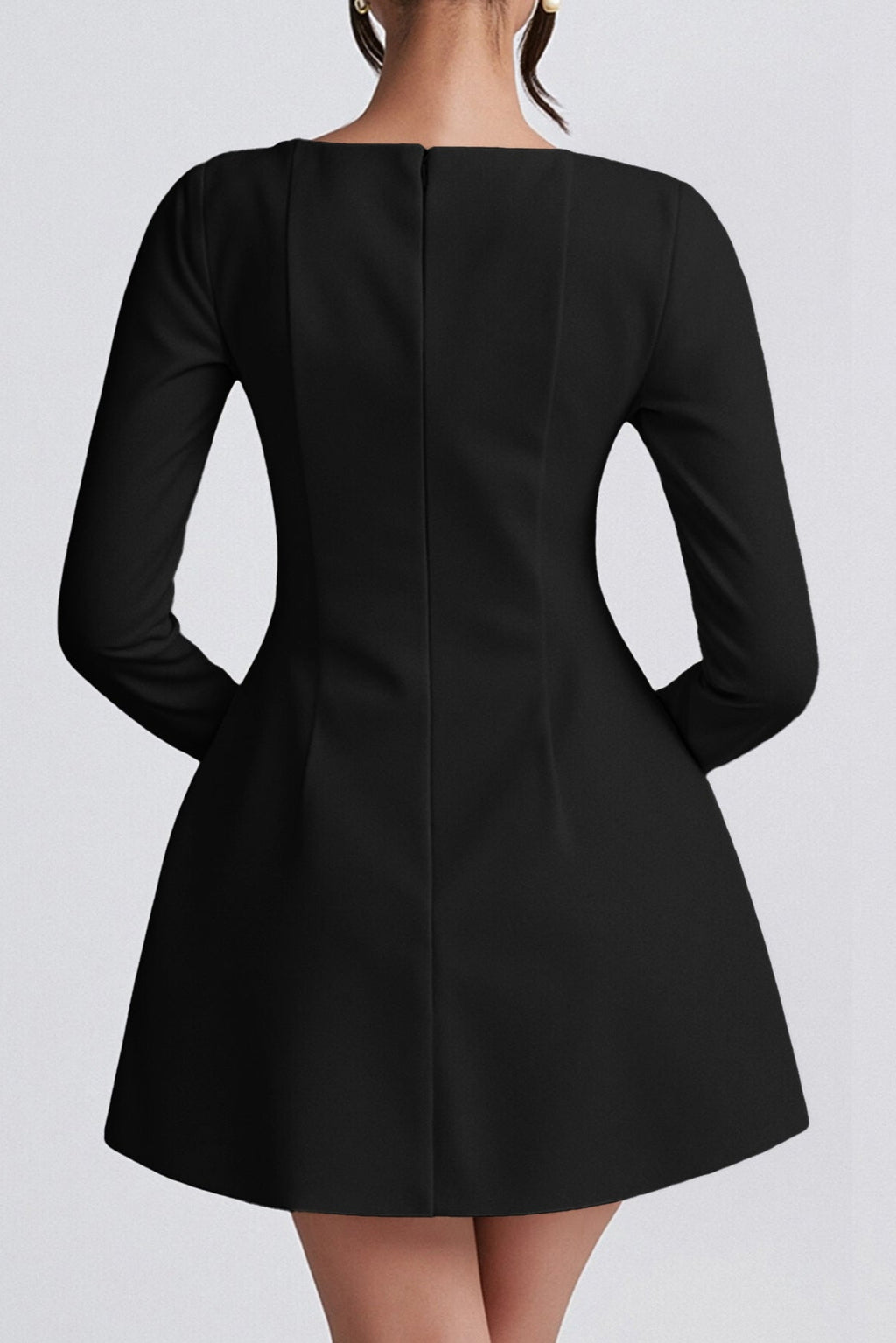 black long sleeves A-line mini dress