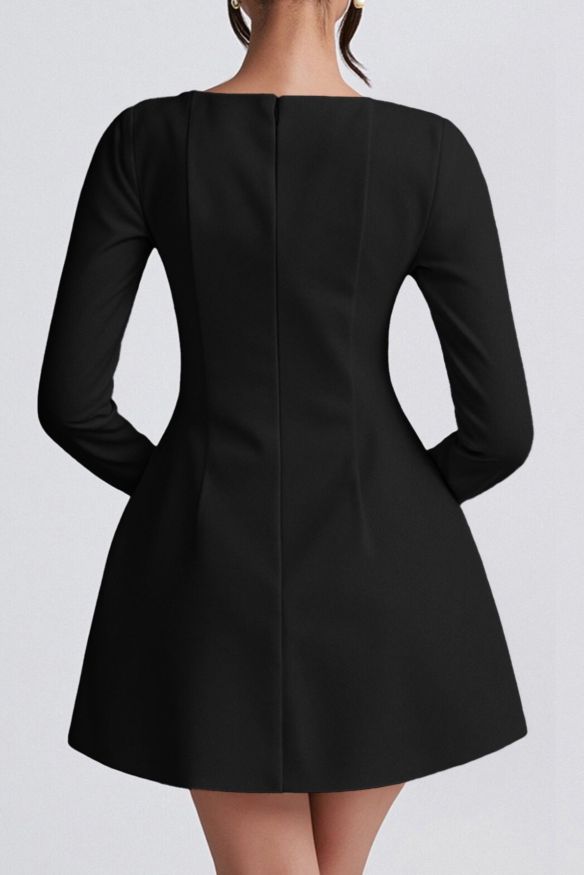 black long sleeves A-line mini dress