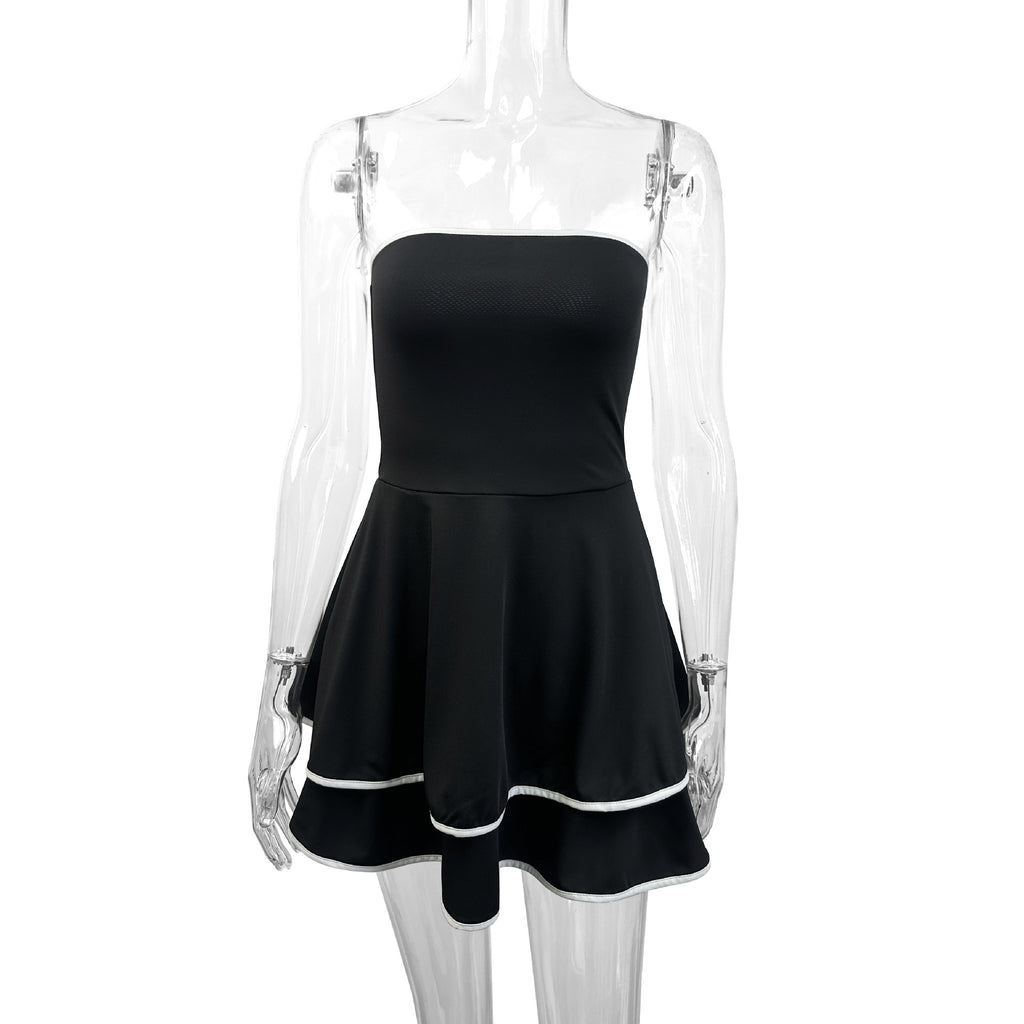 evelyn black backless strapless mini dress