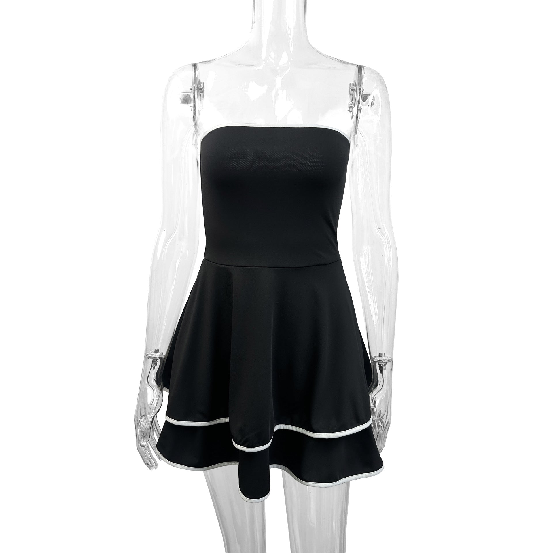 evelyn black backless strapless mini dress