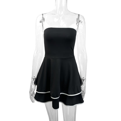 evelyn black backless strapless mini dress