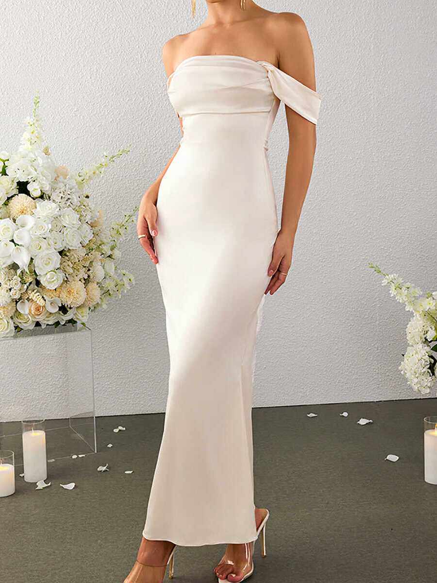 apricot one-shoulder satin maxi dress