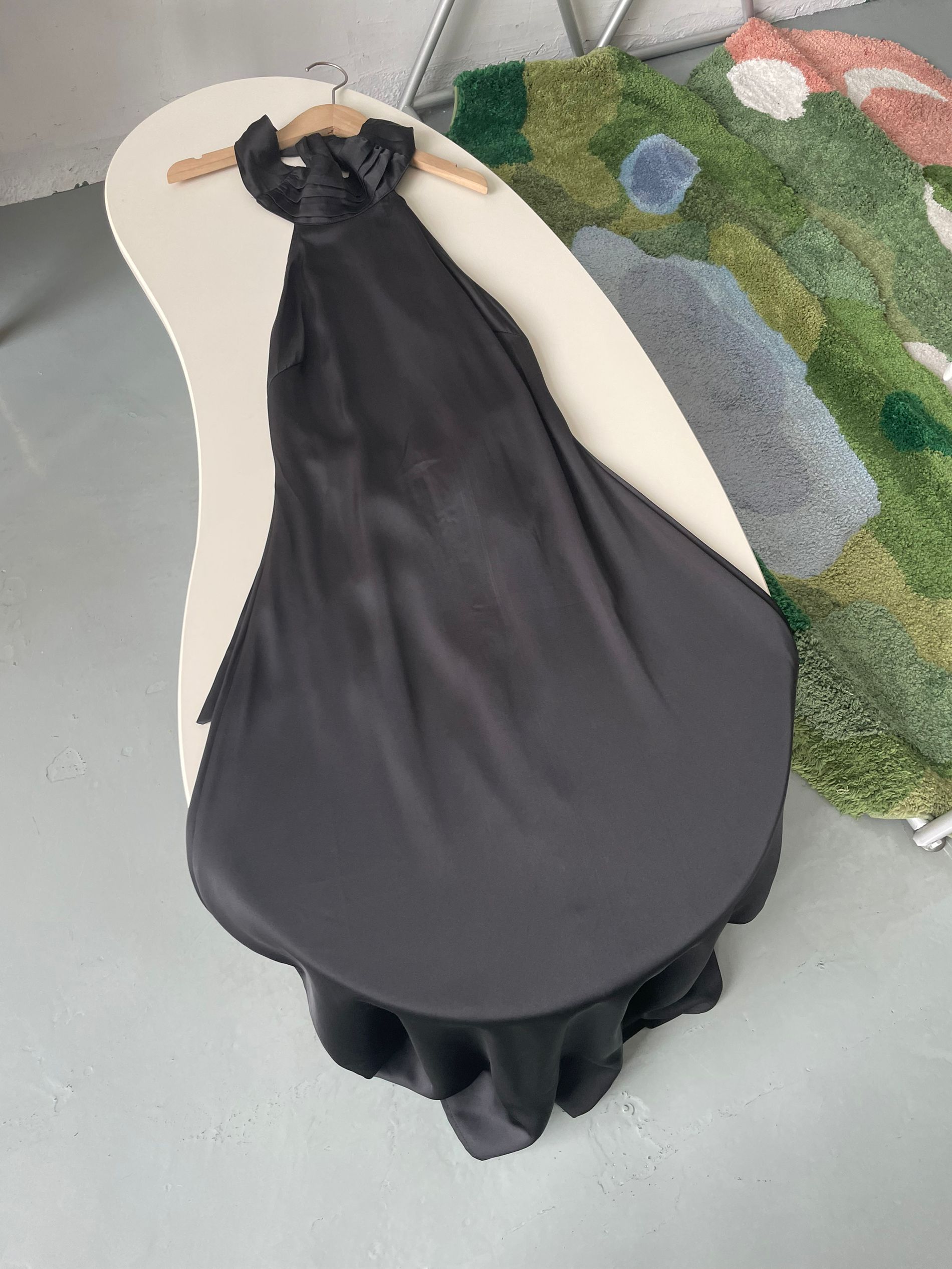 black halterneck off-the-shoulder dress