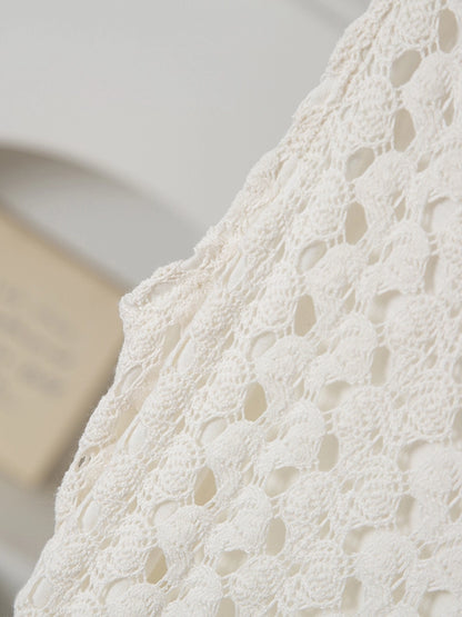 white hollow crochet camisole dress