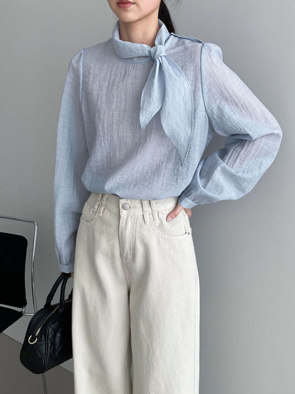 Textured ribbon pleated shirt