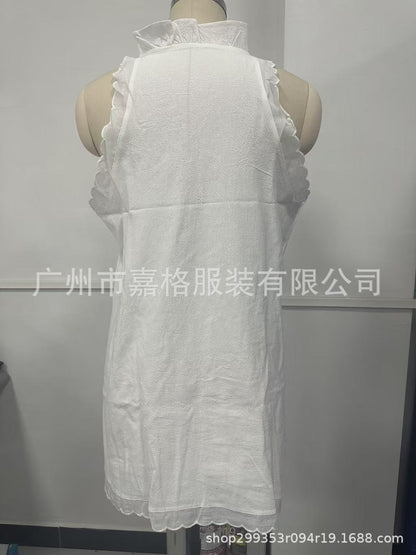 cotton linen embroidered ruffle mini dress