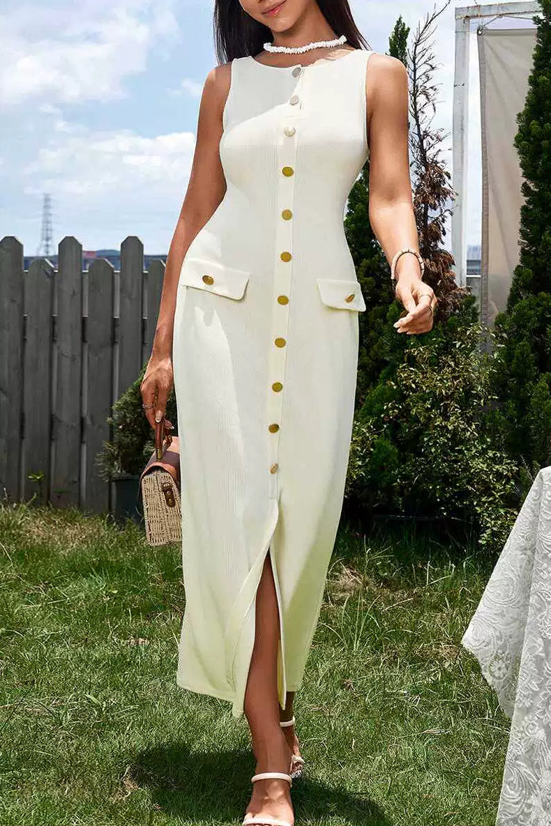 apricot sleeveless maxi dress