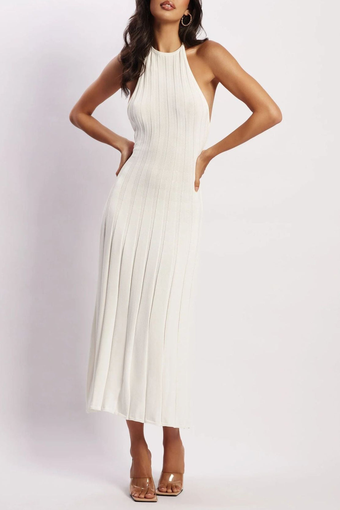 jessie white Backless knitted pleated dress
