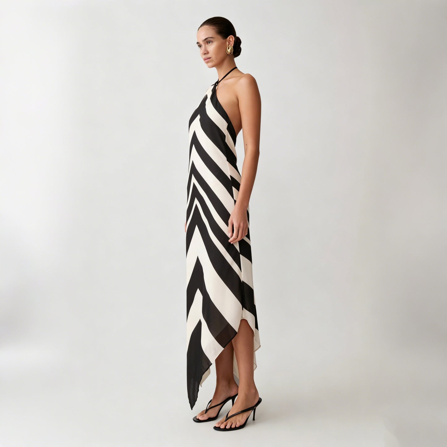 contrasting striped halterneck backless maxi dress