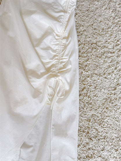 Crisscross Spaghetti Strap Ruched Split Maxi Dress