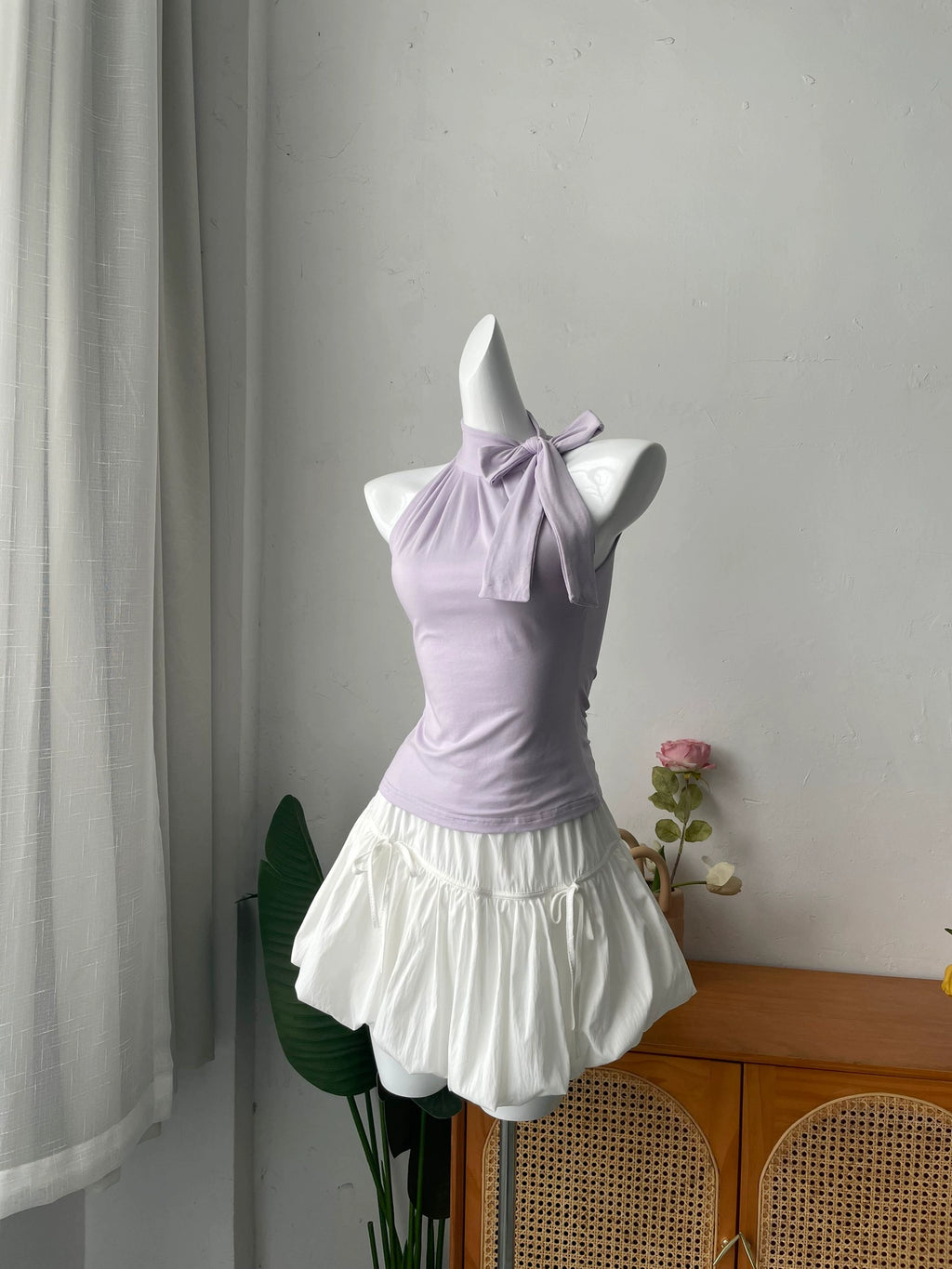 Bow Vest Pleated Top