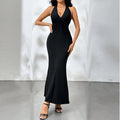 muriel black Backless V-neck halter maxi dress