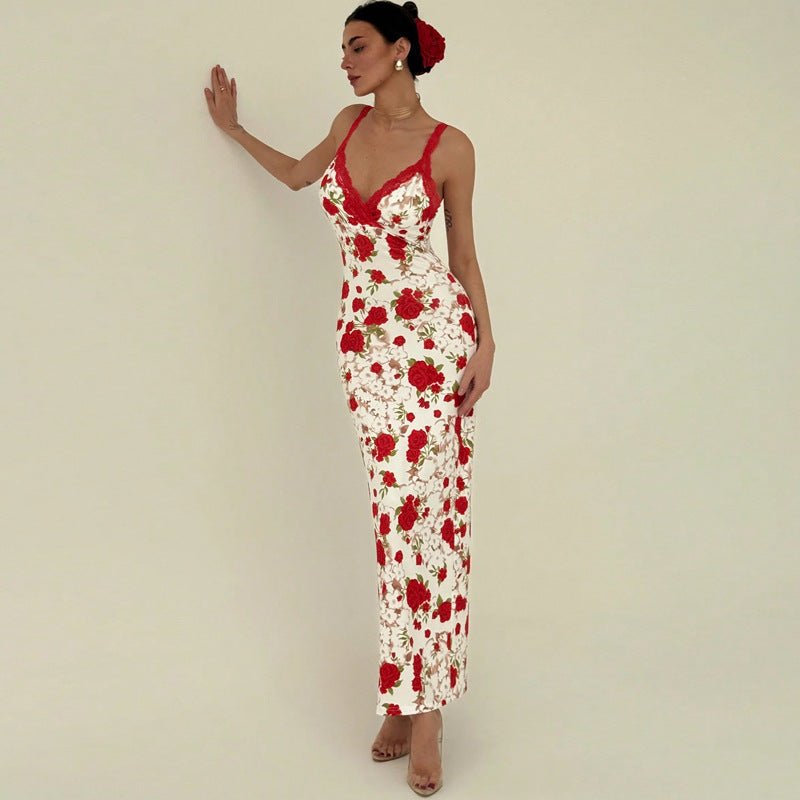 Paneled lace slip dress