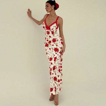 Paneled lace slip dress