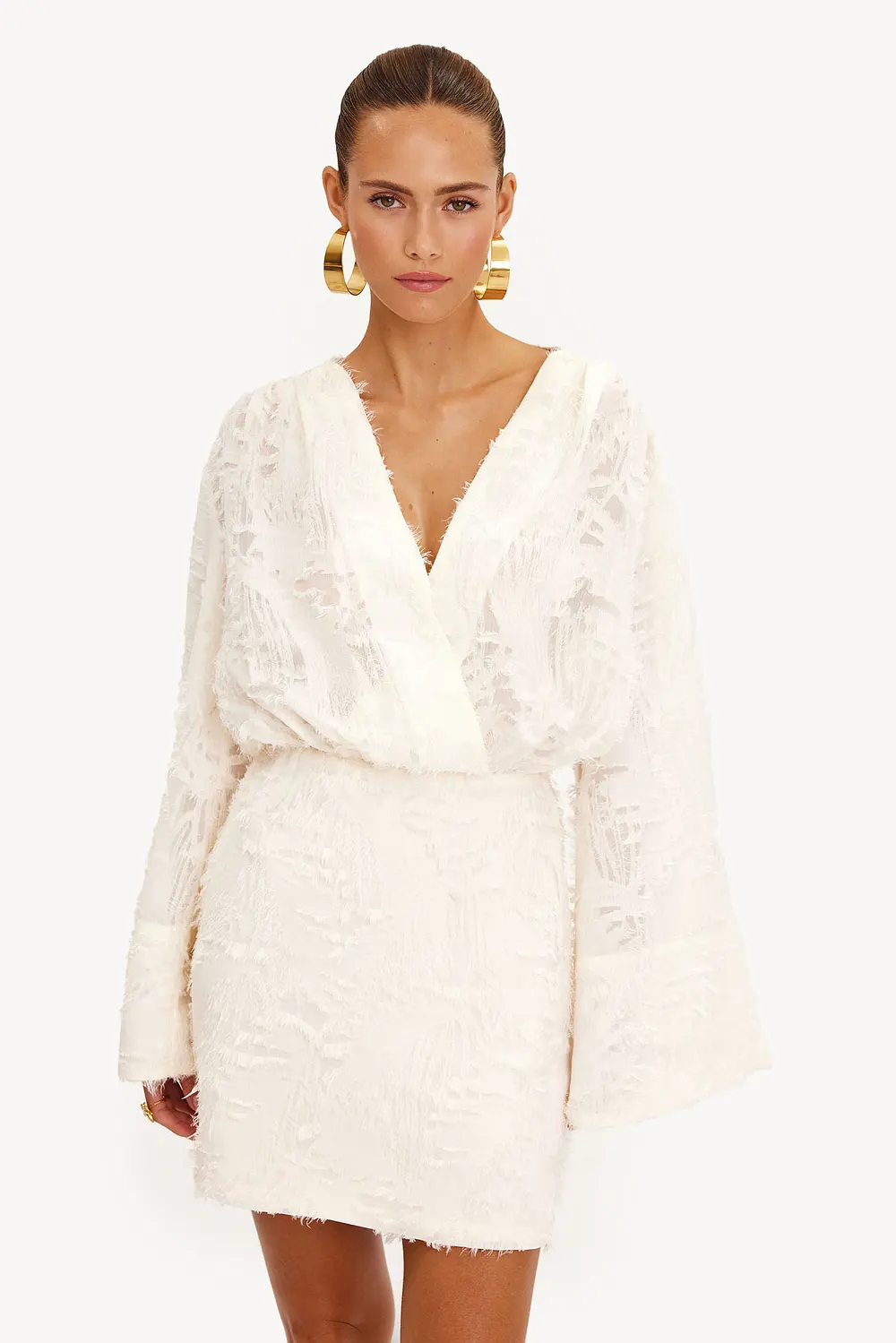 Cream apricot large flared sleeves mini dress