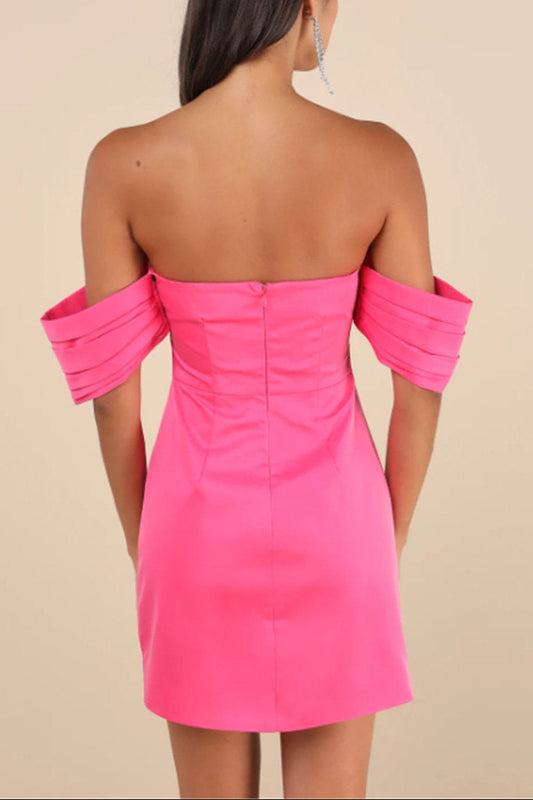 pink off-the-shoulder mini dress