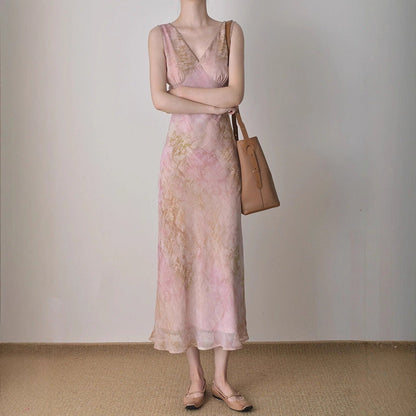vivien Pink v-neck floral print midi dress