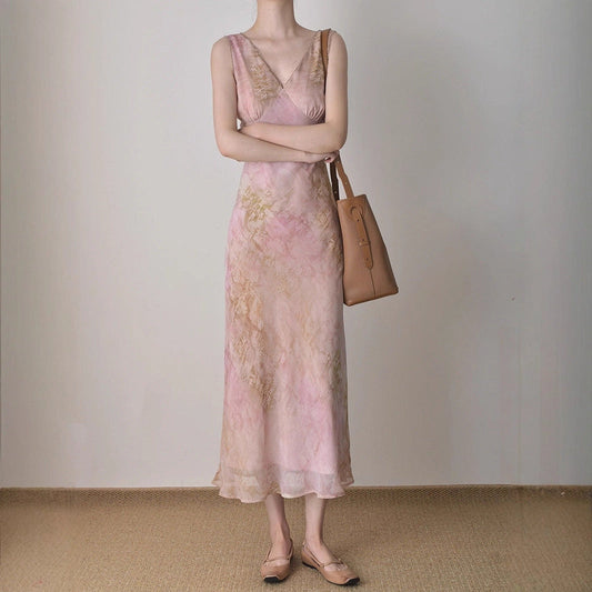 vivien Pink v-neck floral print midi dress