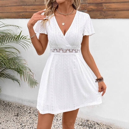 white Lace-trimmed butterfly sleeve mini dress