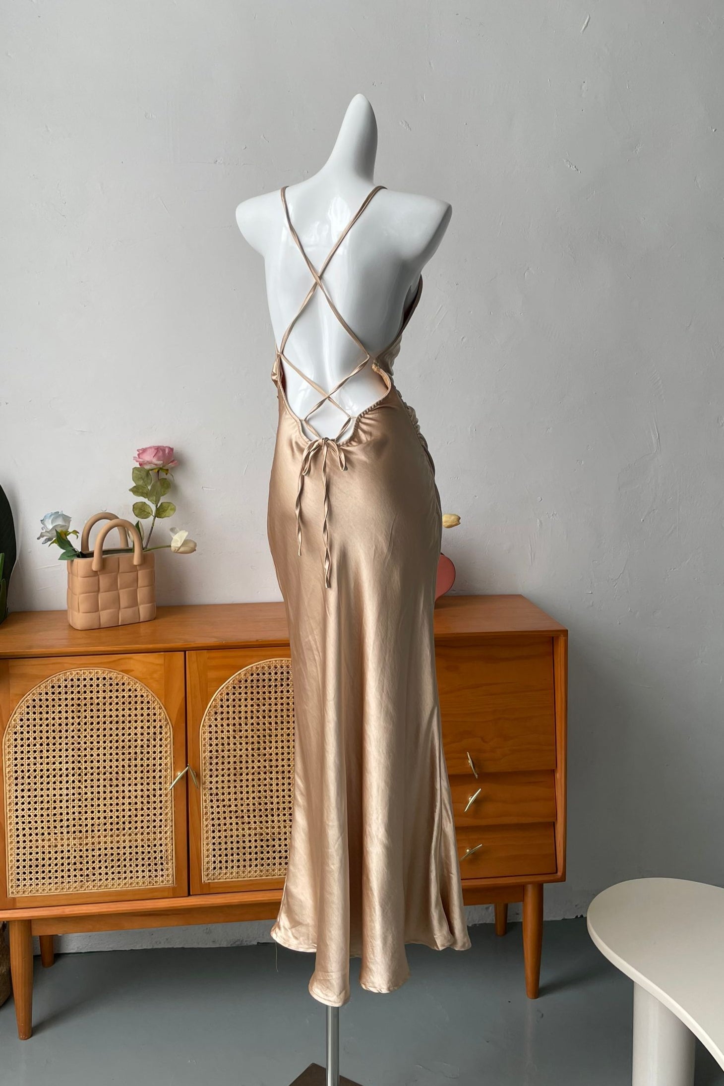 drape strap open back maxi dress