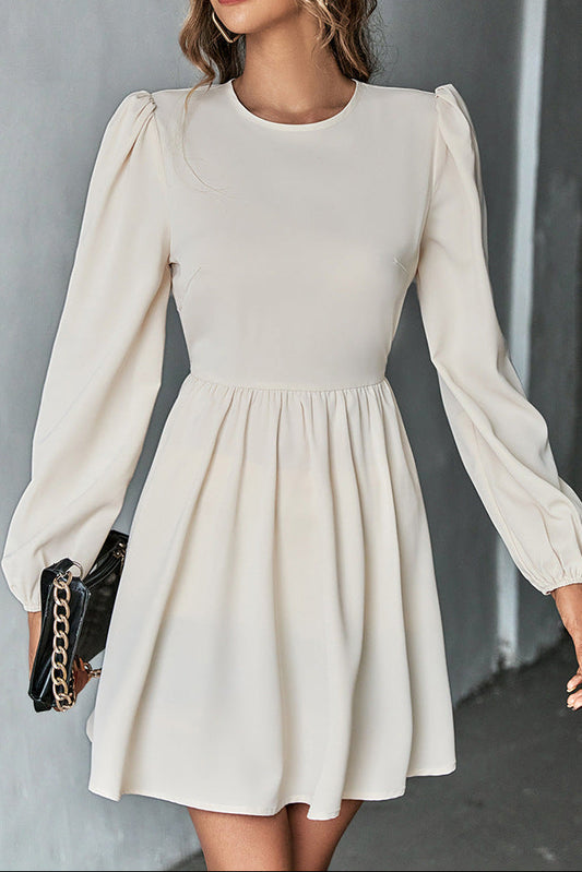 apricot A-line backless long-sleeved dress