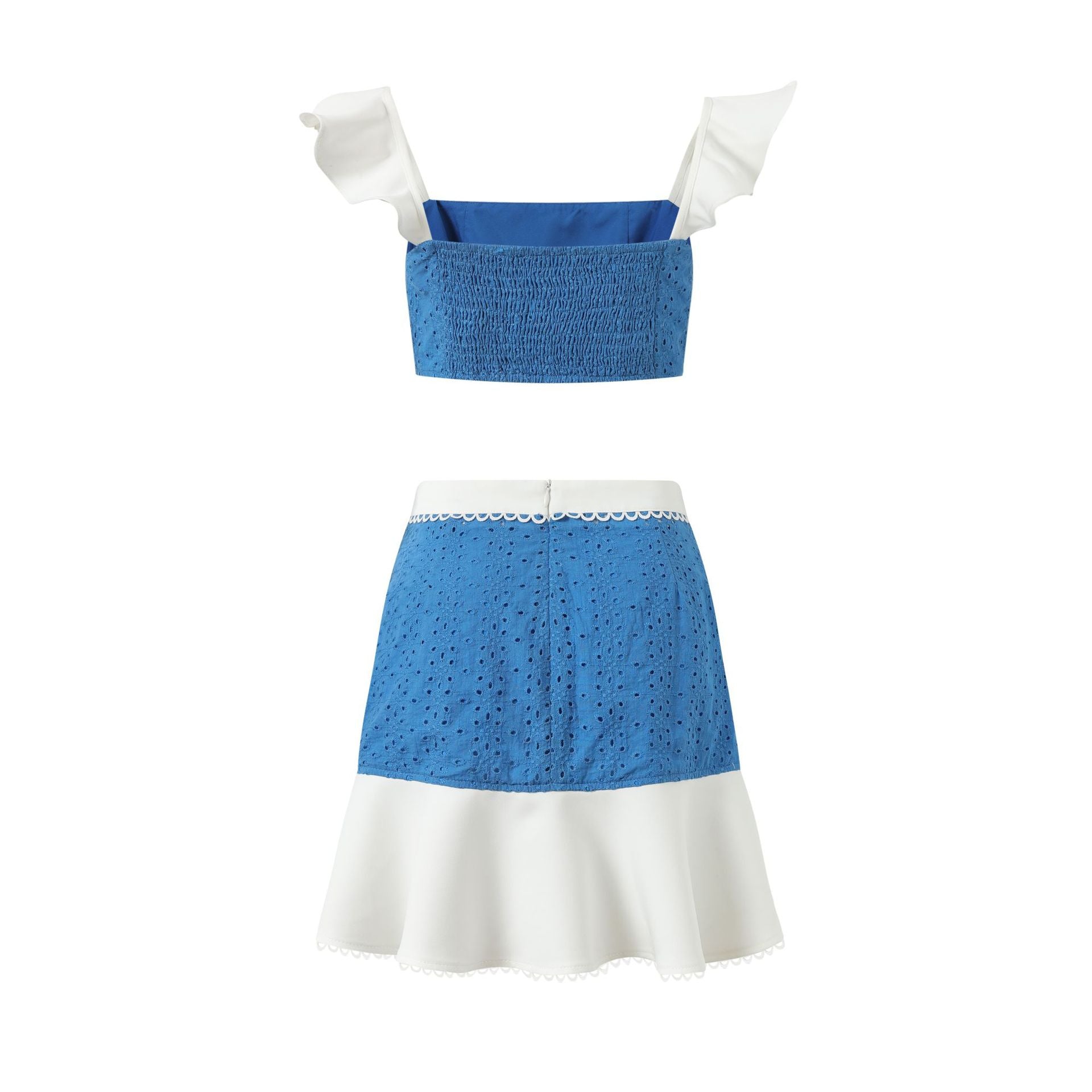 Ruffled camisole top and skirt set - white / Blue