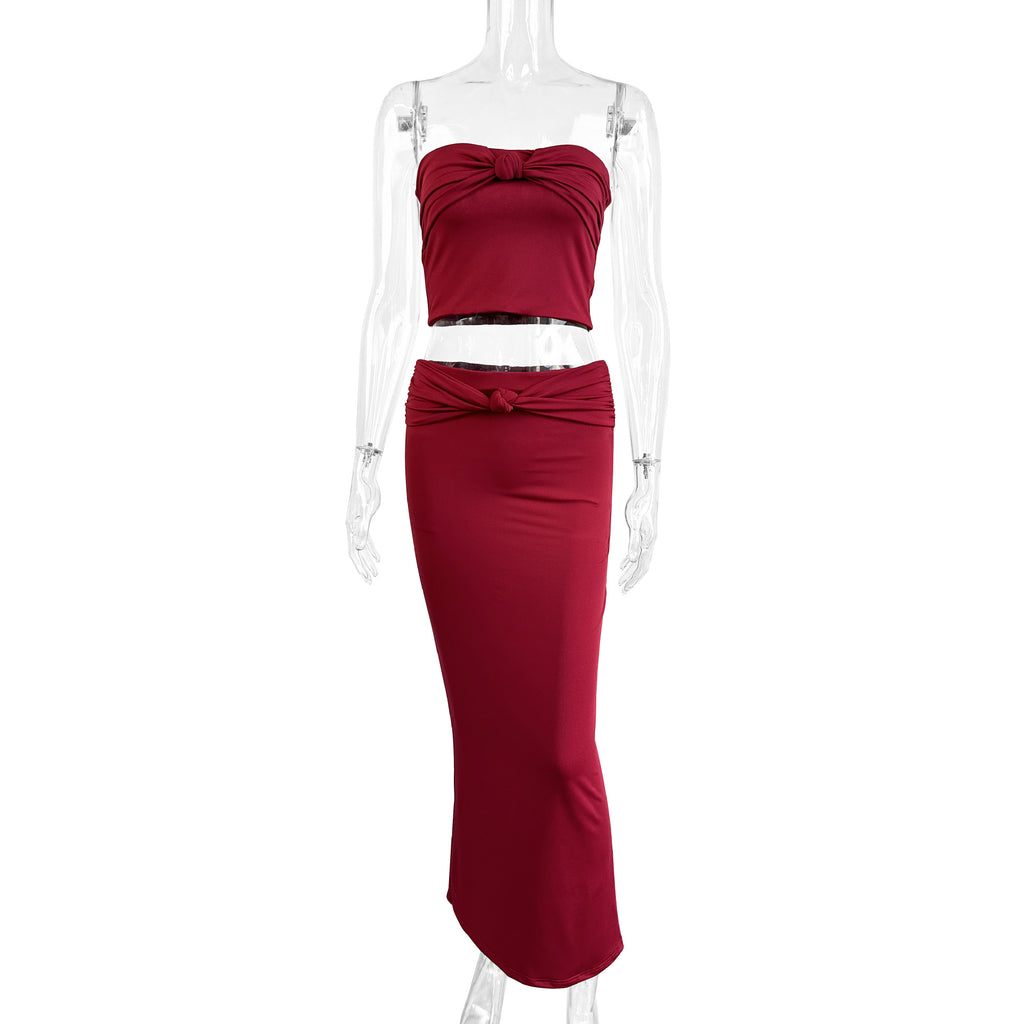 cecilia red strapless two-piece set