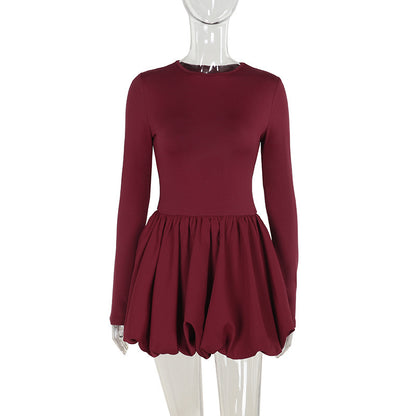 red Flower bud backless long-sleeved mini dress
