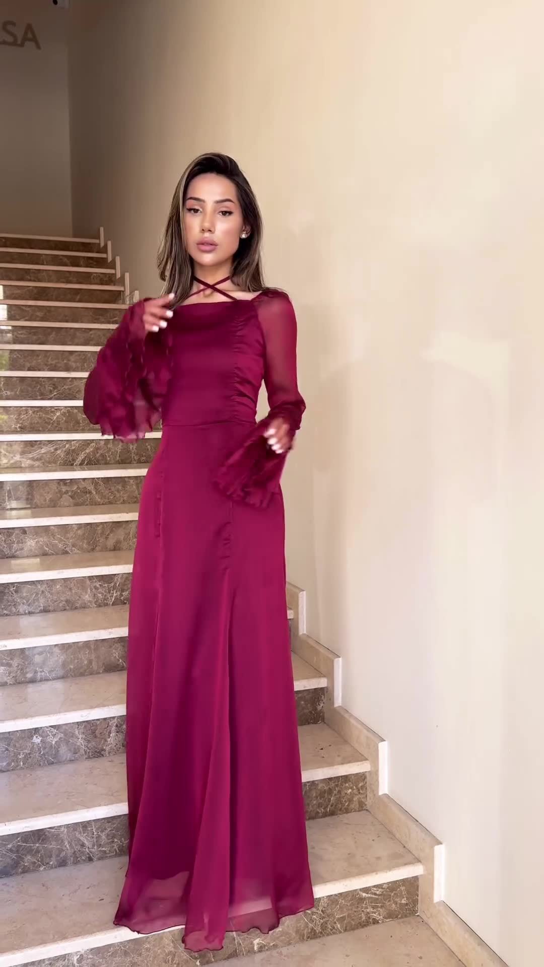 Chiffon Gentle Ruffles Flowing Strappy maxi Dress