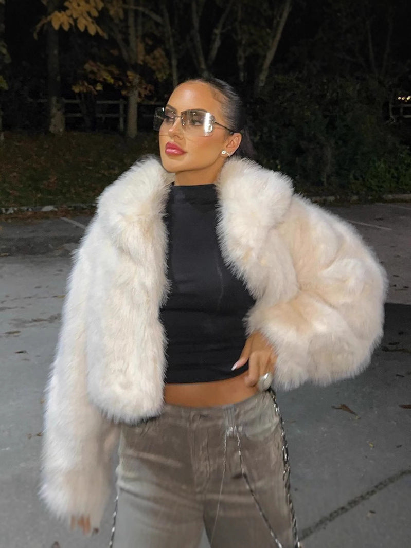 loose lapel fur plus size imitation fox fur coat