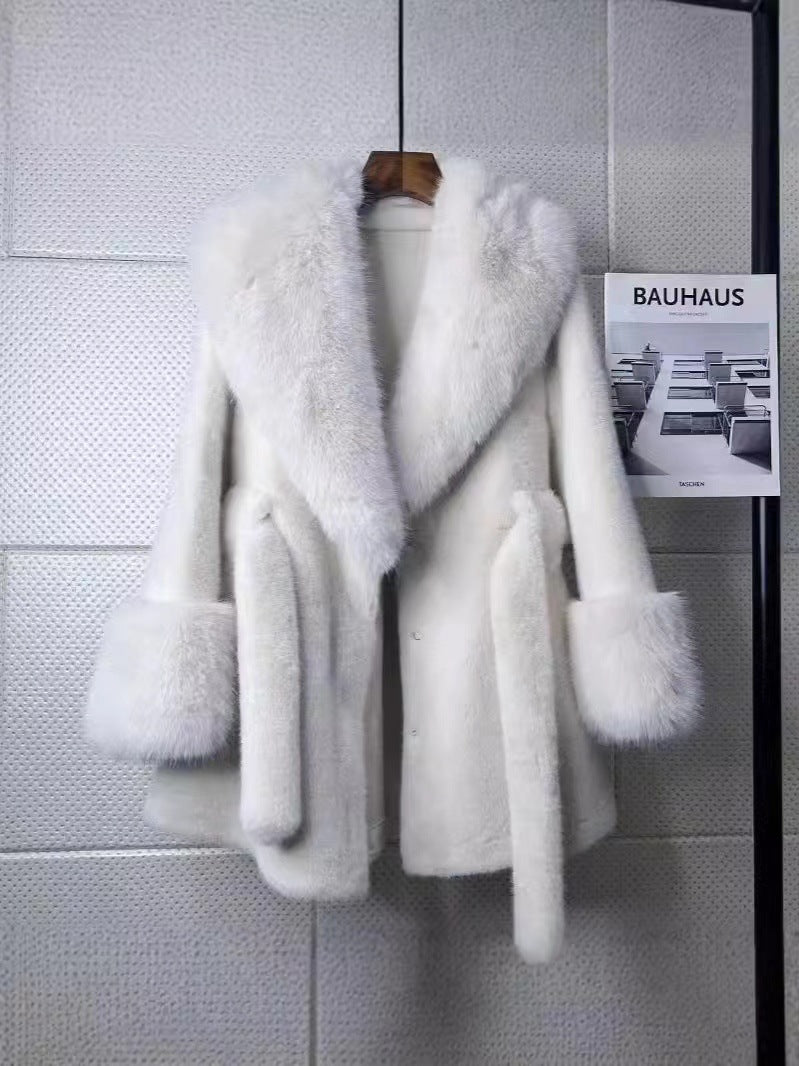 Big Fur Collar Long Mink Faux Fox Coat