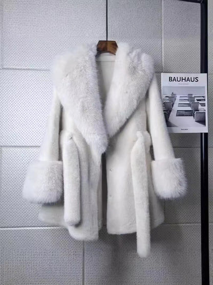 Big Fur Collar Long Mink Faux Fox Coat