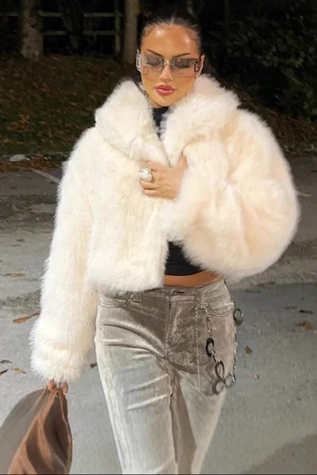 loose lapel fur plus size imitation fox fur coat