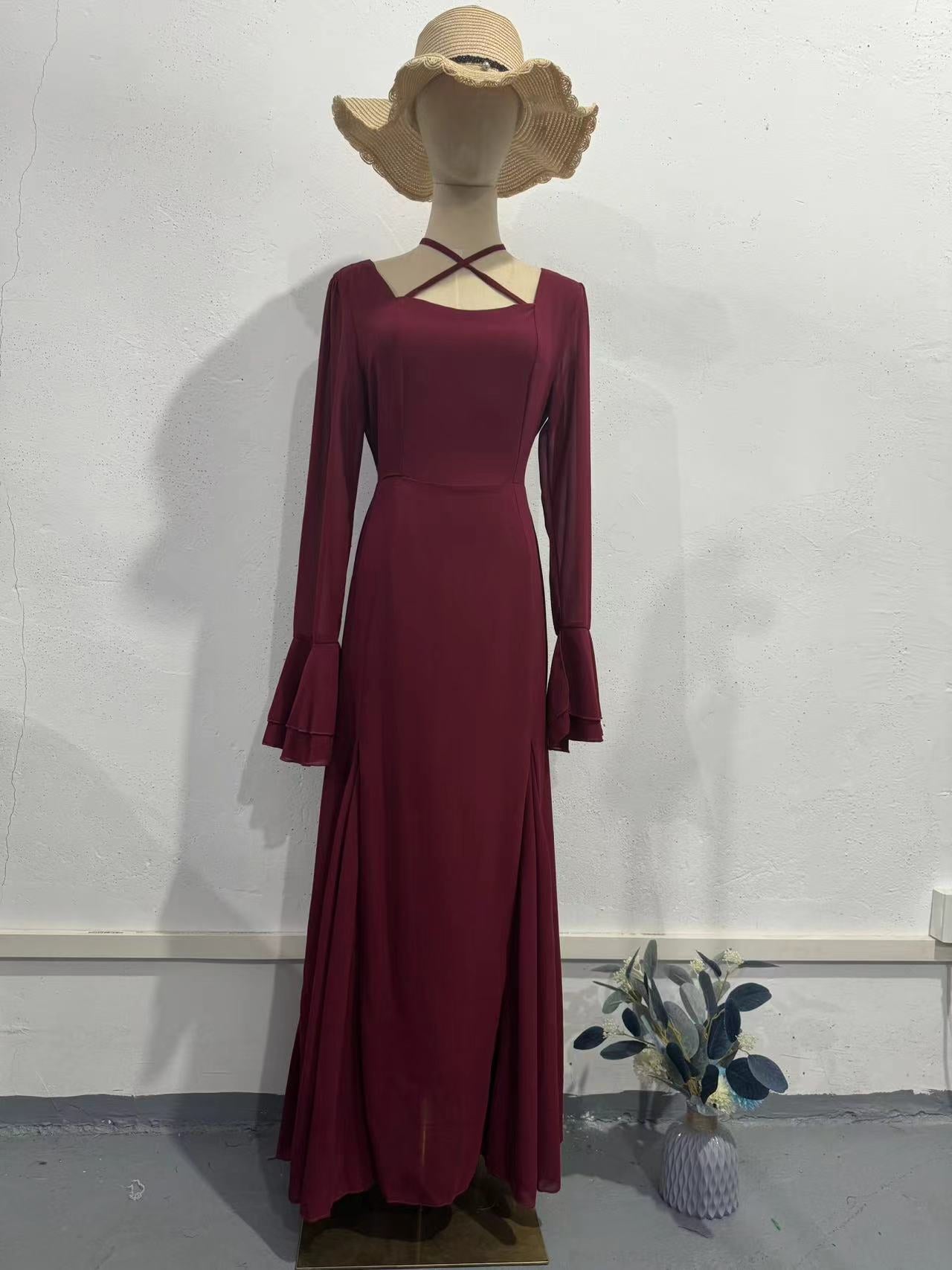 Chiffon Gentle Ruffles Flowing Strappy maxi Dress