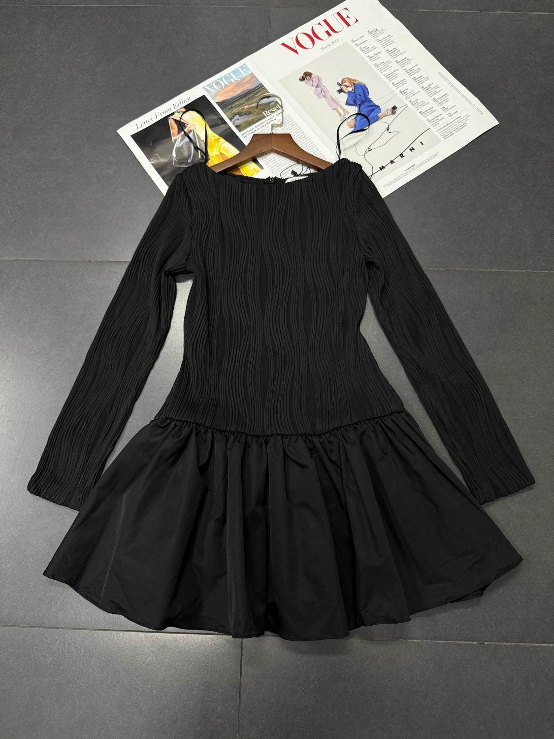 black long-sleeve mini dress