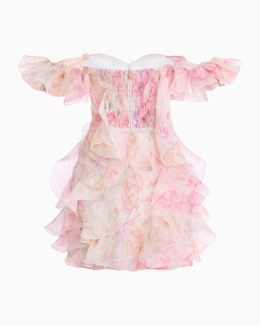 pink floral ruffled mini dress
