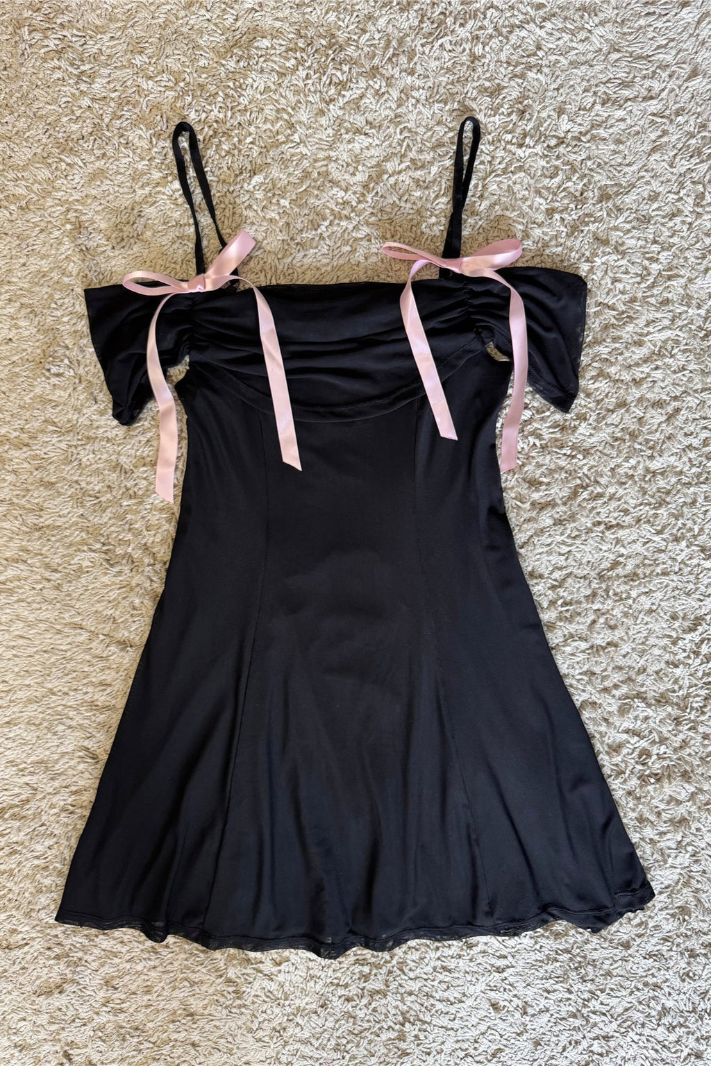 bow ribbon off-the-shoulder camisole mini dress