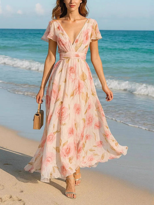 madge v-neck Printed short-sleeved maxi dress